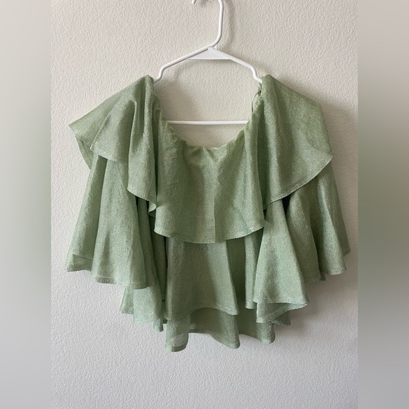 Zara lime green sequin off the shoulder ruffle blouse - Picture 4 of 4